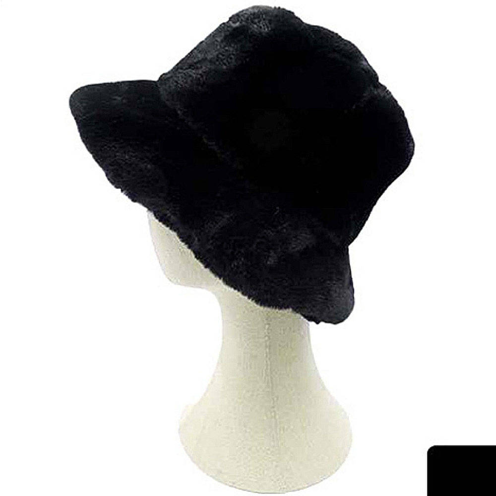 Black Fur Bucket Hat Statement Style Trendy Fuzzy Cute